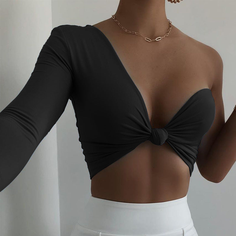 Dame Trendy Cropped Top med asymmetrisk design og knude Stilla