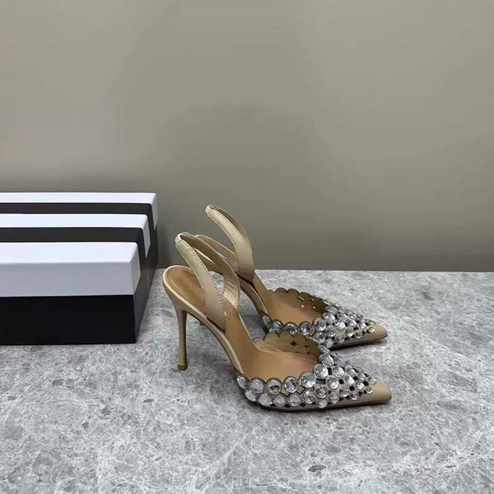 Dame elegante Slingback-pumps med spids tåparti og dekorative krystalakcenter Stilla