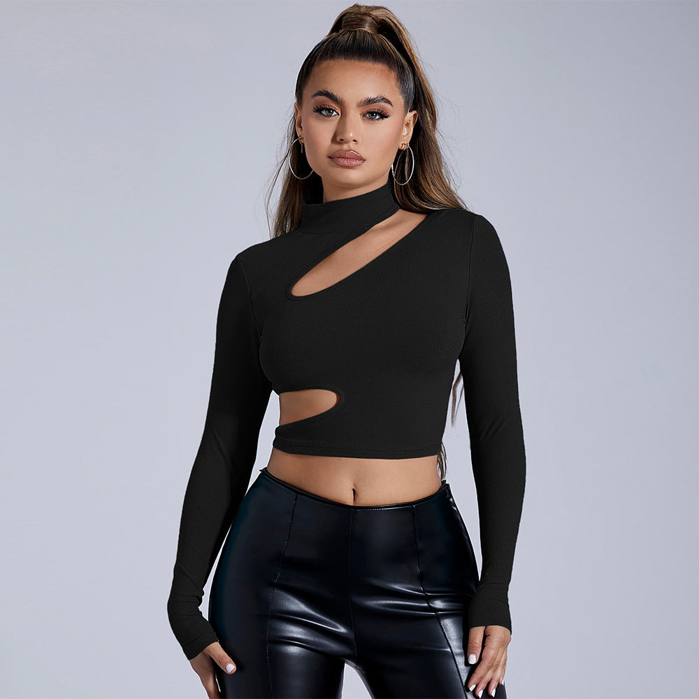 Kvinder tætsiddende langærmet crop top med asymmetrisk udskæring Stilla