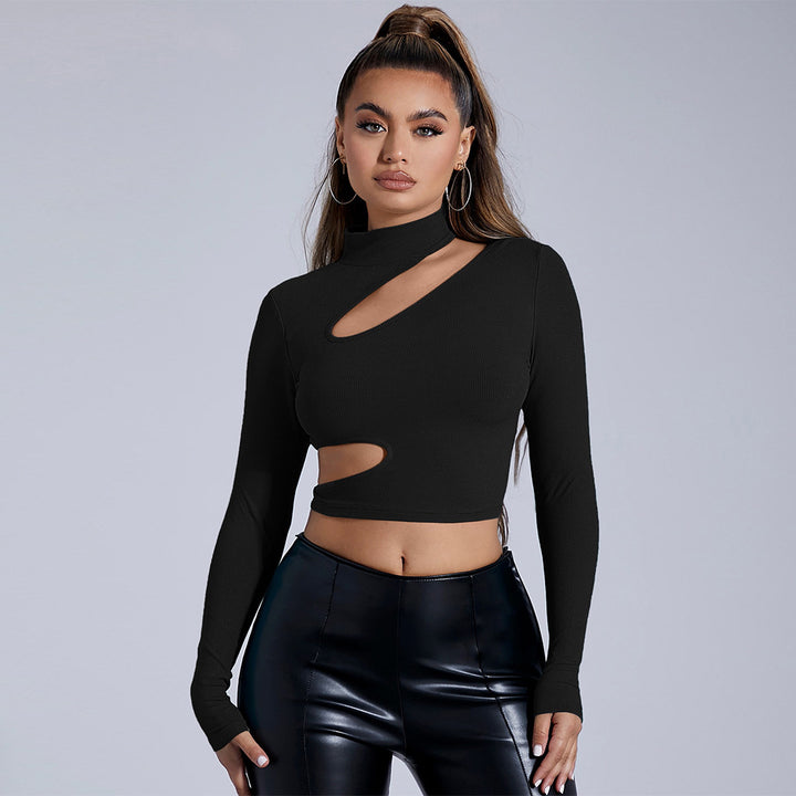 Kvinder tætsiddende langærmet crop top med asymmetrisk udskæring Stilla