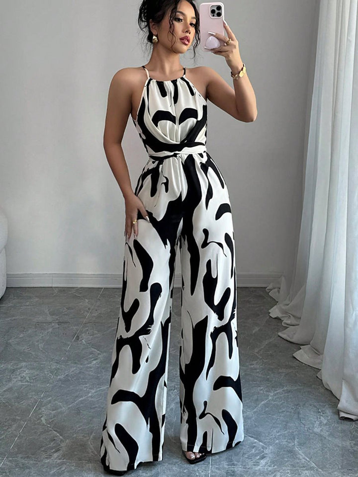 Damer elegant jumpsuit med bredt ben og smart mønster Stilla