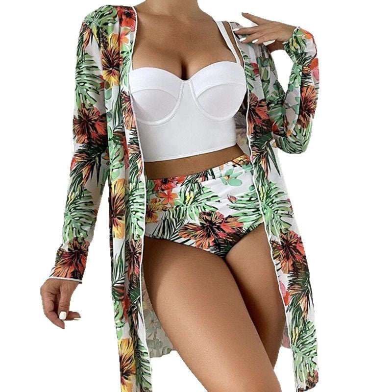 Dame bikini-sæt med floral kimono og polstret top Stilla