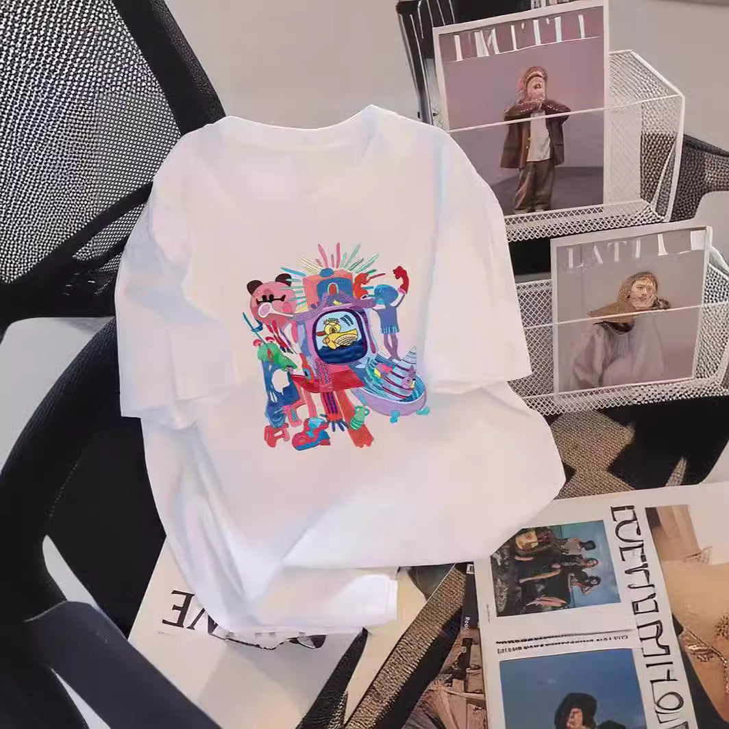 Dame T-shirt med kreativt comic-motiv og oversized snit Stilla