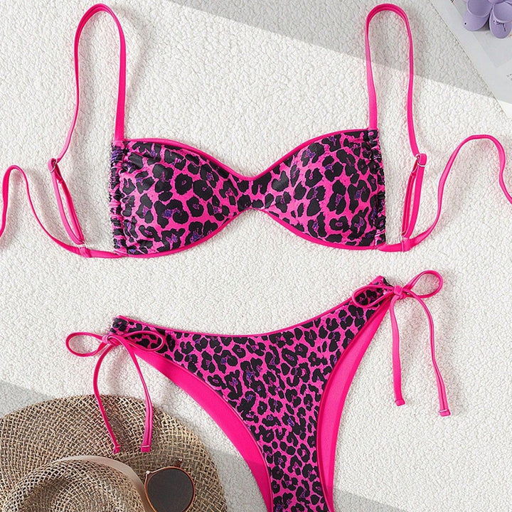Dame Push-Up Bikini med elegant dyreprint og justerbare stropper Skovae