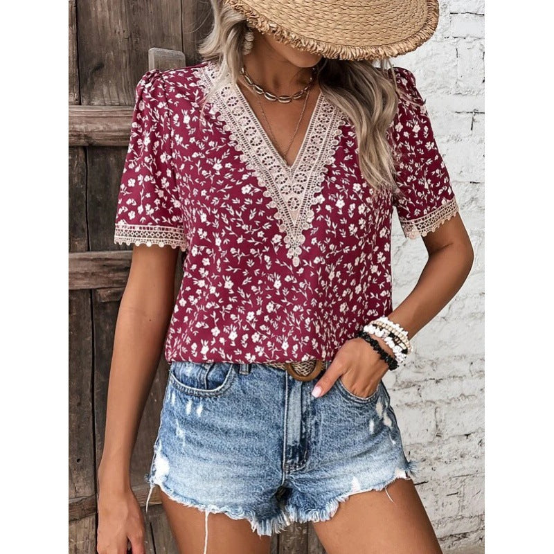 Femme Boho Chic Floral Spids Top Stilla