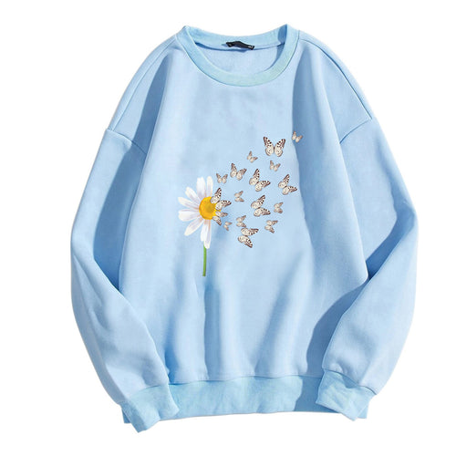 Kvinders sweatshirt med blomster sommerfugledesign Skovae