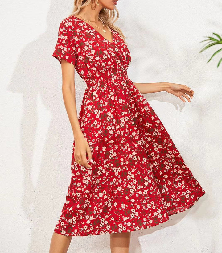 Dame blomstertryk midi kjole med draperet taljedetalje Stilla