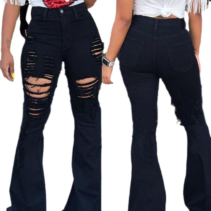 Dame Flared Jeans med Destroyed-detaljer og Høj Talje Stilla