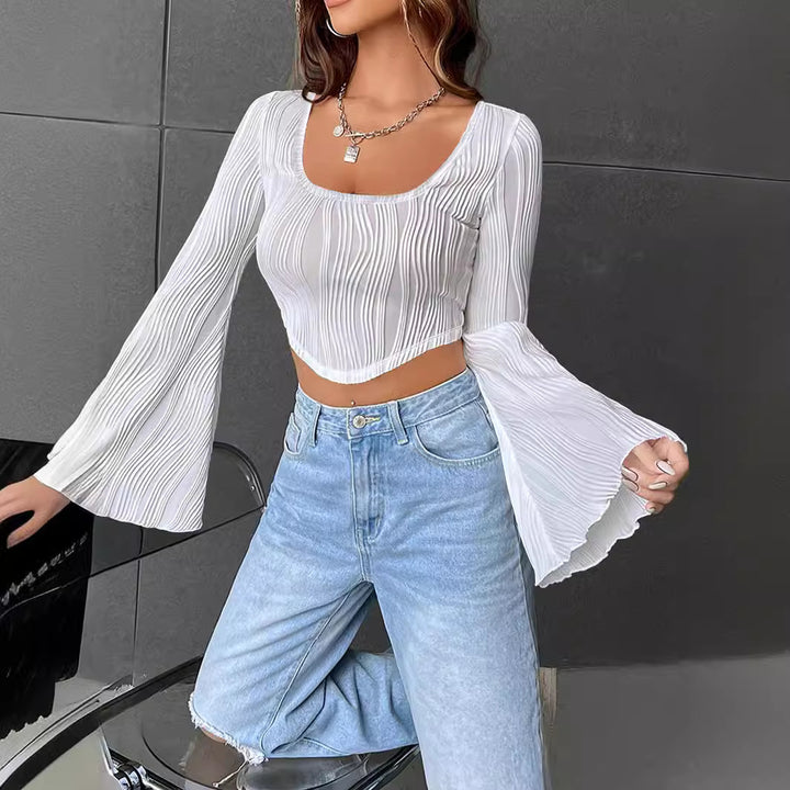 Dame Fashion Cropped Top med Plisserede Detaljer Stiila
