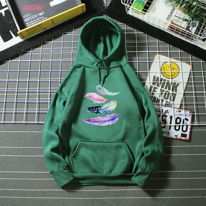 Kvindernes hoodie med kunstnerisk fjer motiv Skovae