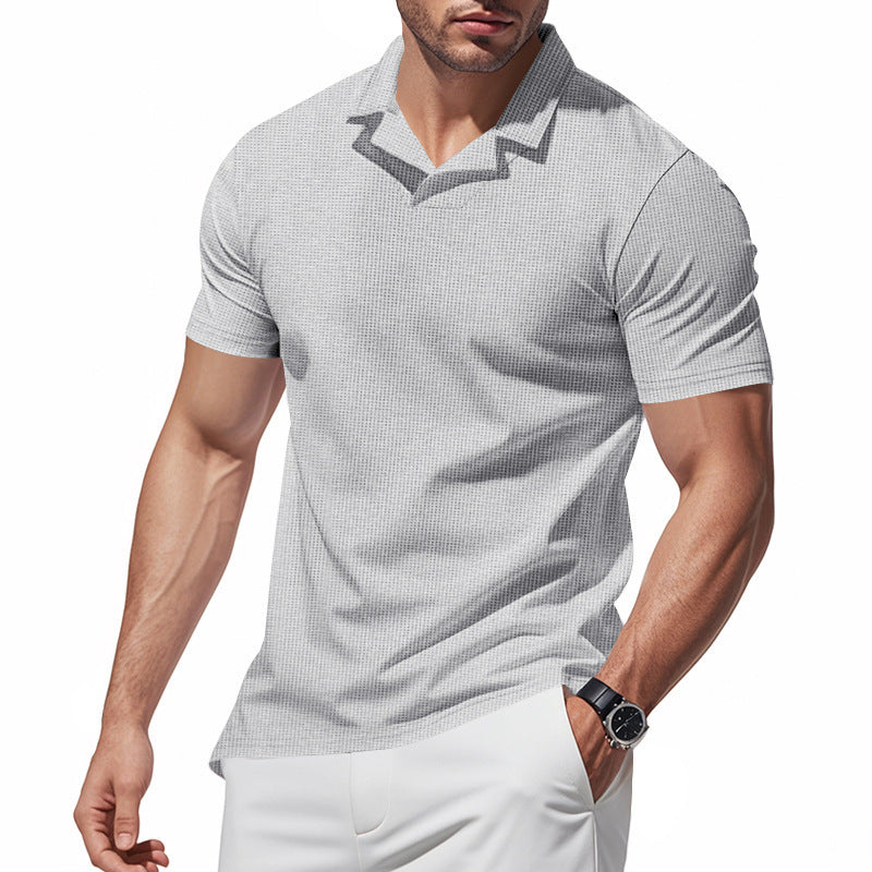 Herrer Kortærmet Polo T-shirt med struktureret mønster og moderigtig V-hals Stilla