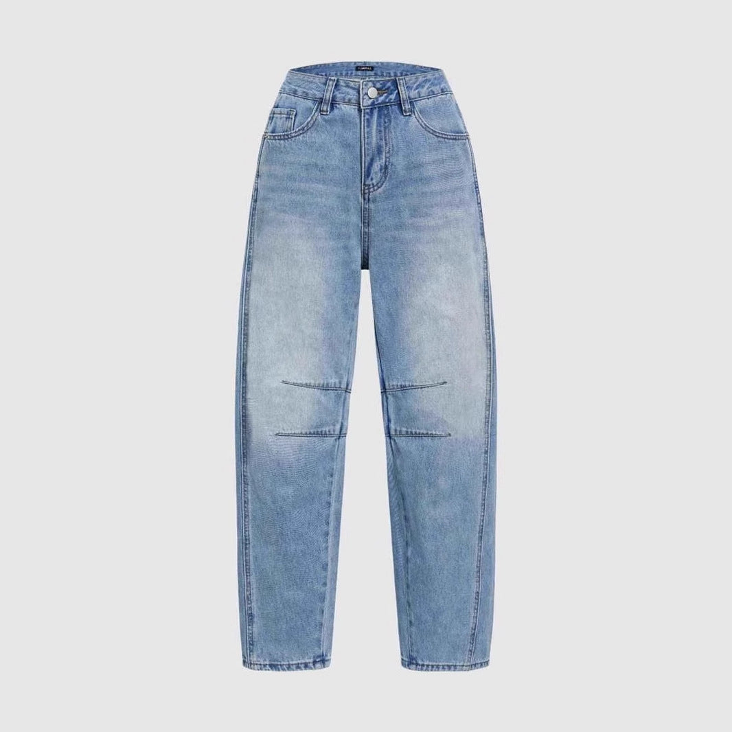 Kvinde brede jeans med høj talje og moderne design detaljer Skovae