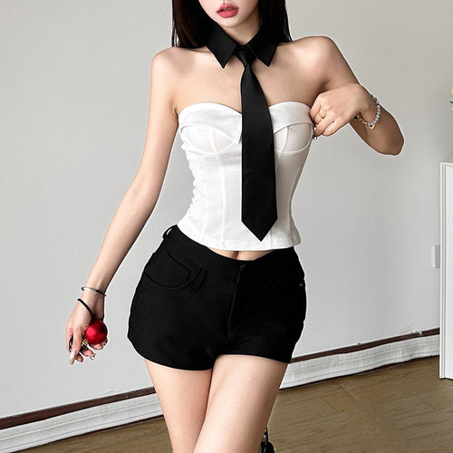 Dame Bustier-top med elegant krave- og slips-look Stilla