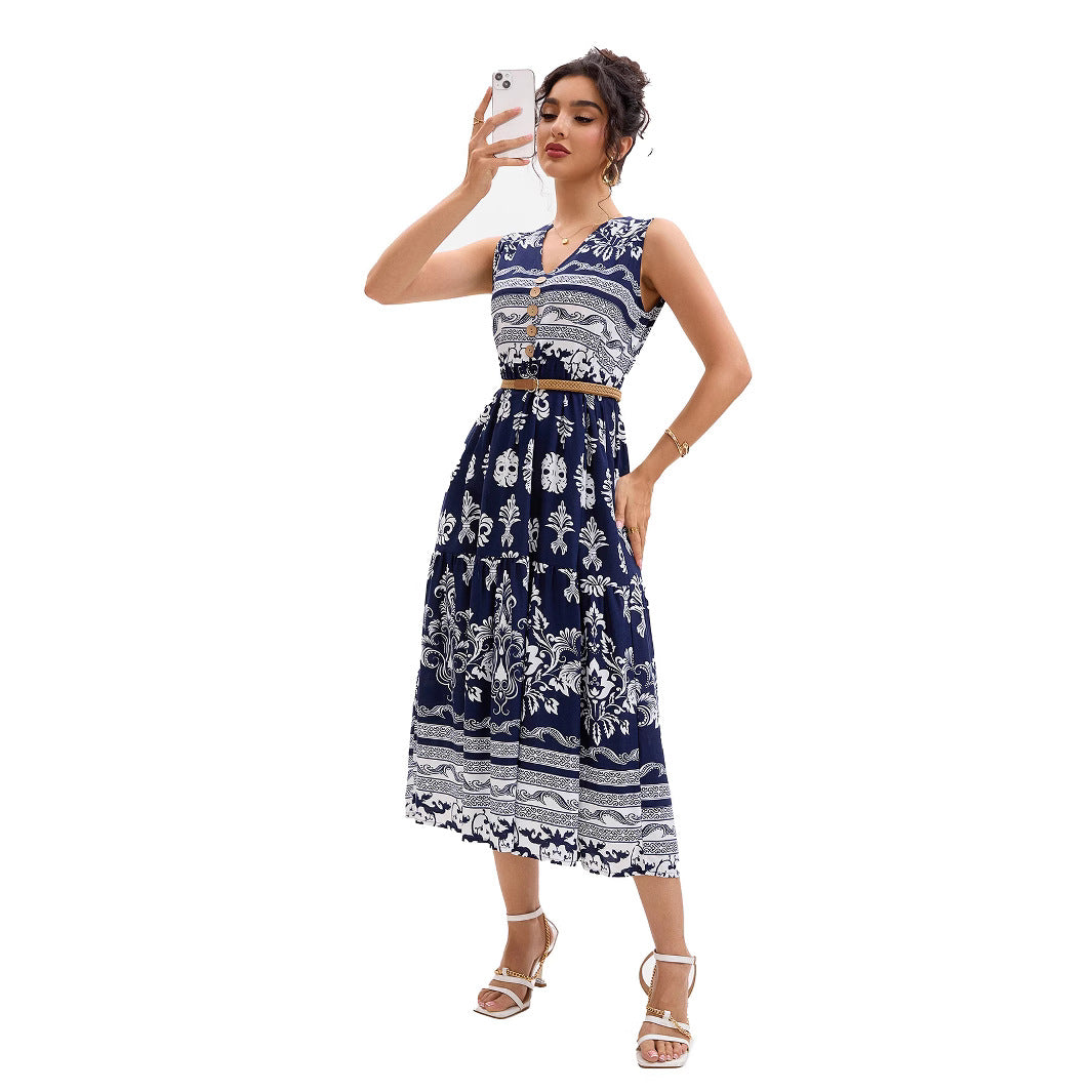 Dame Vintage Floral Knap-op Midi Kjole Stilla