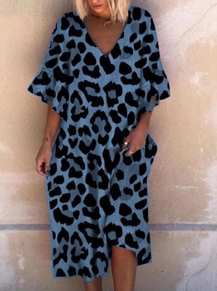 Dame Ærmeløs Kaftan Kjole i Leopardmønster Stilla
