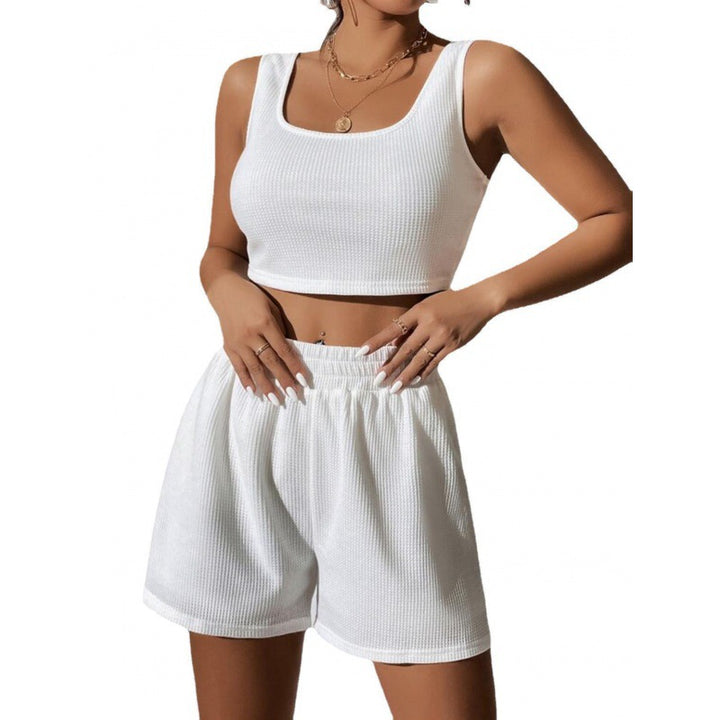 Dame Ribstrik Crop Top og Shorts Sæt Stilla
