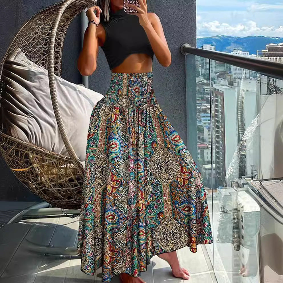 Dame Elegant Maxi-Nederdel med voluminøst snit og legende paisley mønster Stilla