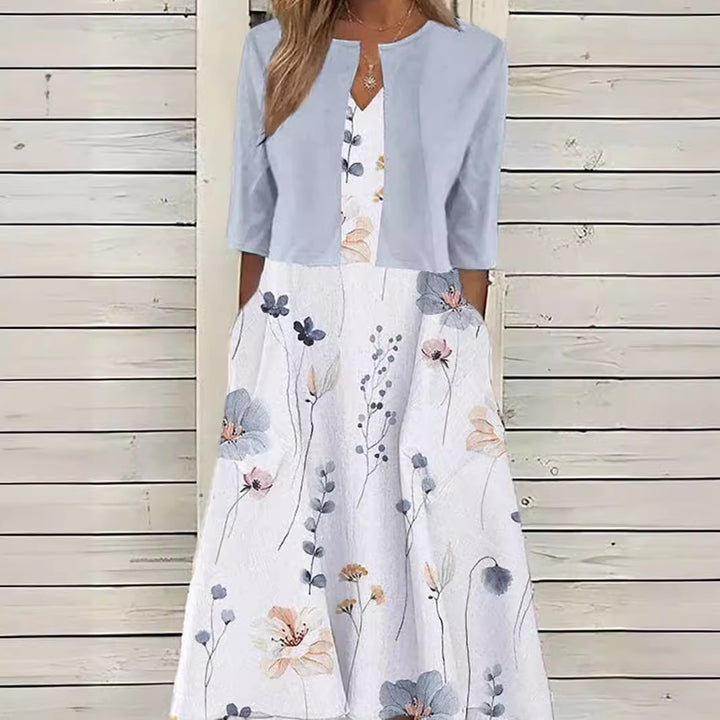 Dame maxikjole med blomsterprint og elegant kort jakke Stilla