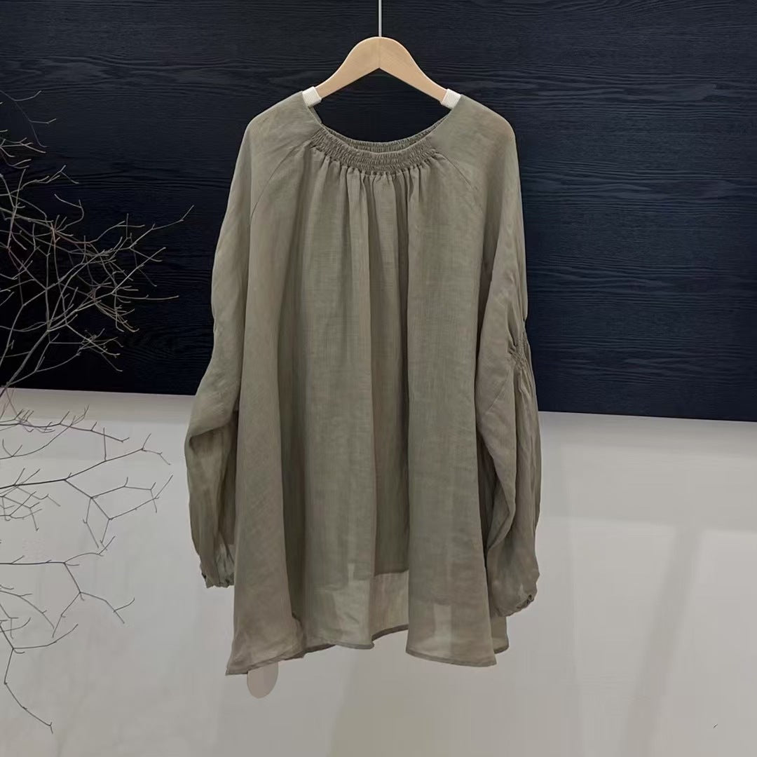 Femme Let Flydende Tunika-Bluse med Ballonærmer Stilla