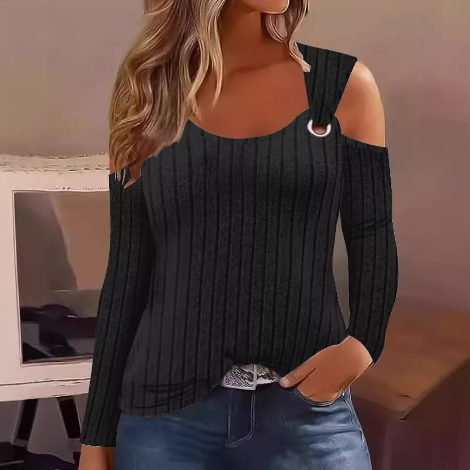 Dame asymmetrisk top med eksklusiv kold skulder-design og fashionabel ringdetalje Stilla