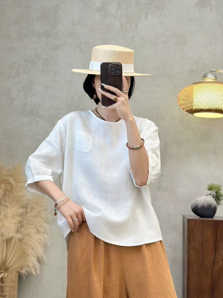 Dame Casual Pullover-T-shirt med lomme detaljer Stilla
