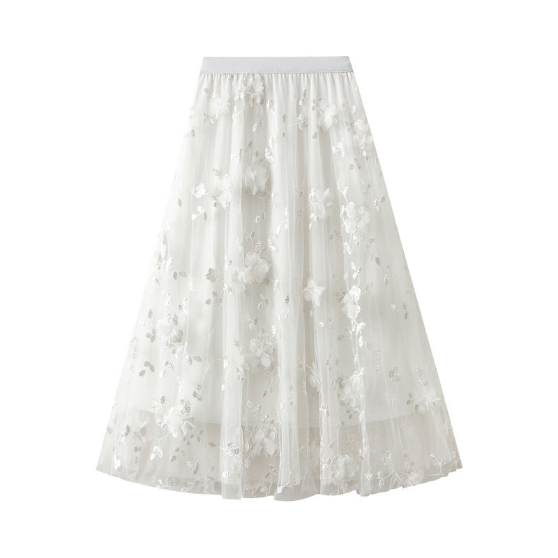 Dame Floral Broderet Tyl Maxi Skørt Stilla
