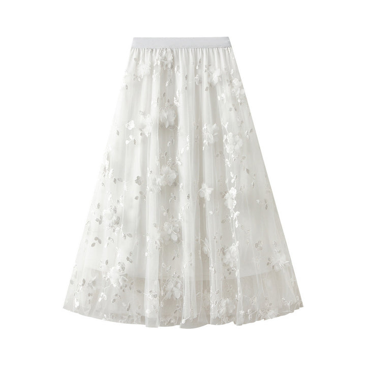Dame Floral Broderet Tyl Maxi Skørt Stilla