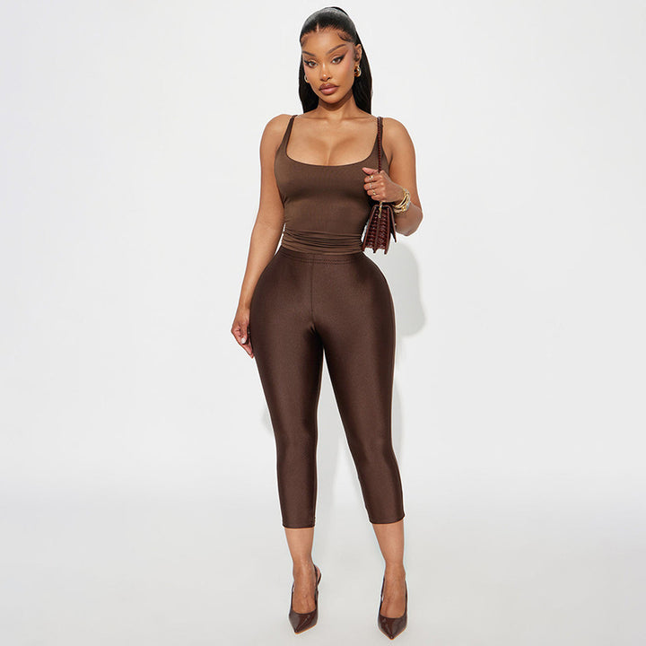 Damen Figurbetonte Capri-Leggings mit Hochbund und luxuriösem Glanz Skovae