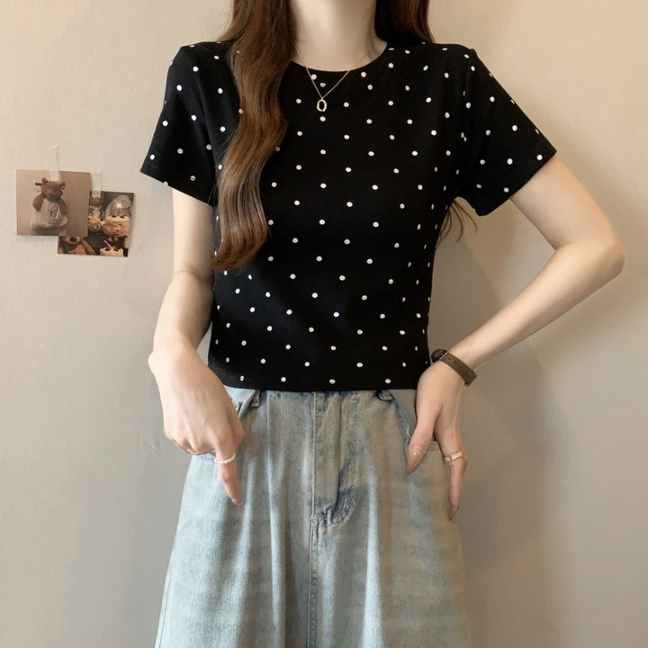 Femme Kortærmet Polka-Prikket Mønster Top Stilla