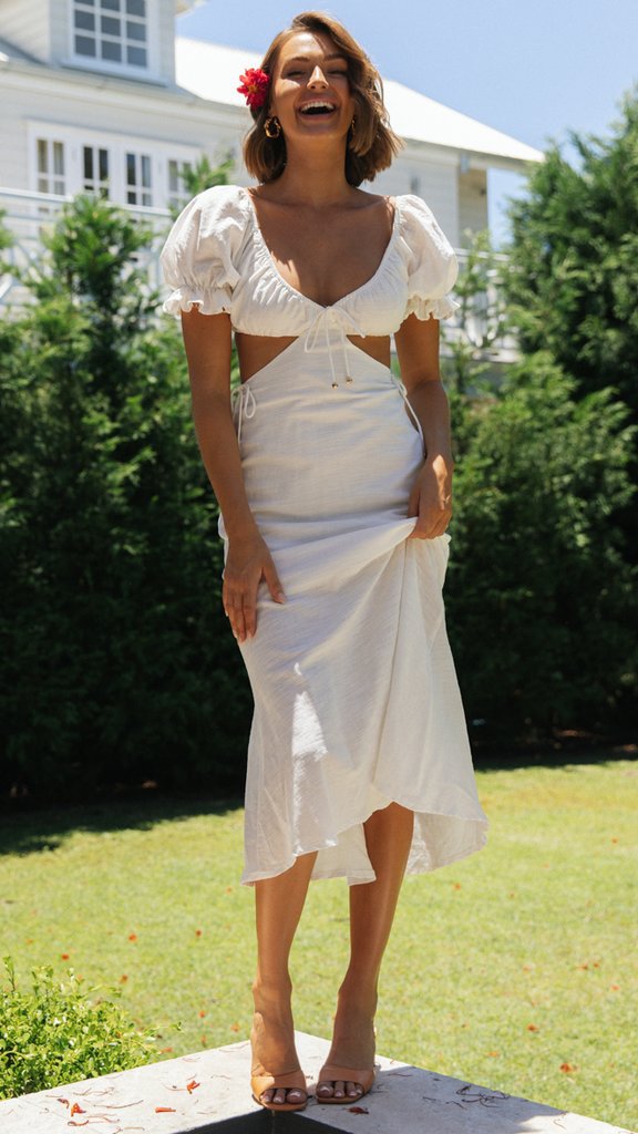 Damer elegant maxi kjole med puffærme design og side split Stilla