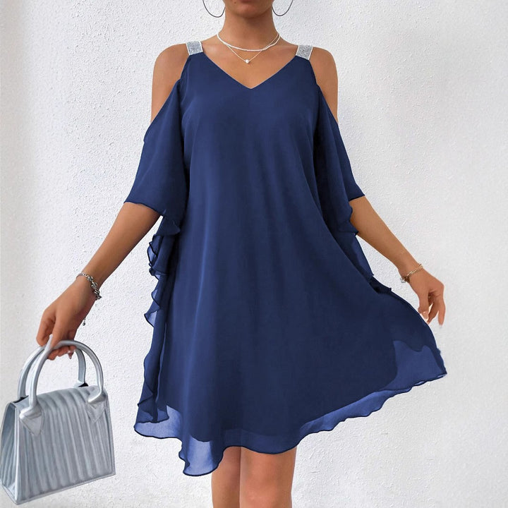 Kvinder Cold-Shoulder Chiffon Kjole med funklende Stropper Stilla