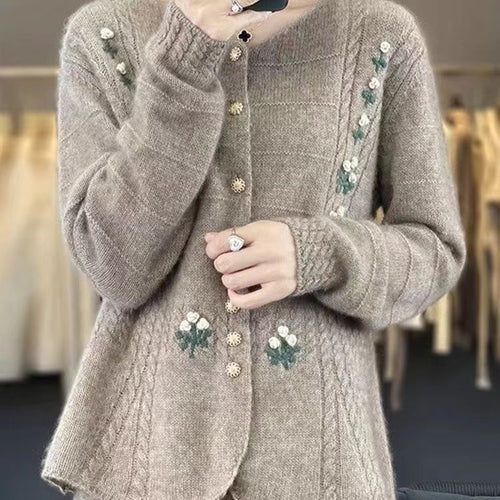 Kvinders cardigan med blomsterbroderi Stilla