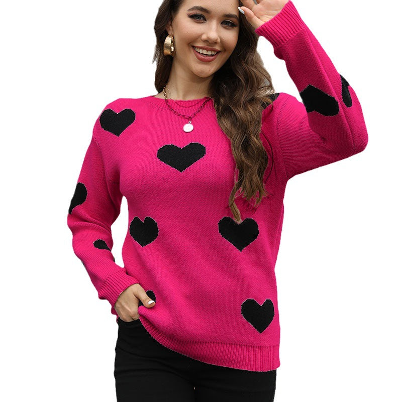 Kvinders sweater med hjerte mønster og afslappet snit Stilla