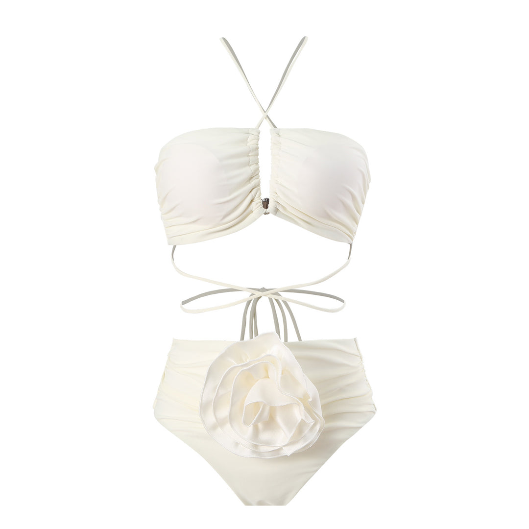 Dame Bandeau-bikini med blomsterdetalje og justerbare stropper Stilla