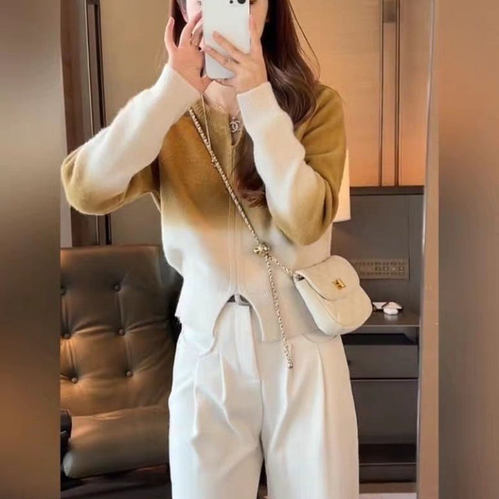 Kvinders hyggelig overgangs pullover med elegant V-hals og lynlås
