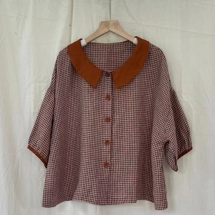 Dame Vintage Gingham Knap-Up Skjorte Stilla