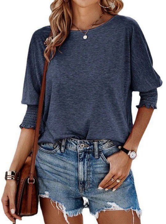 Damer afslappet oversized T-shirt med fashionable puffærmer og rund halsudskæring Stilla