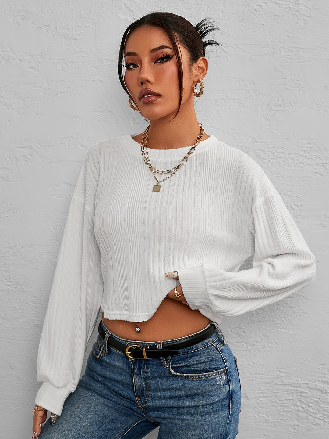 Damer afslappet og komfortabel cropped longsleeve skjorte Stilla