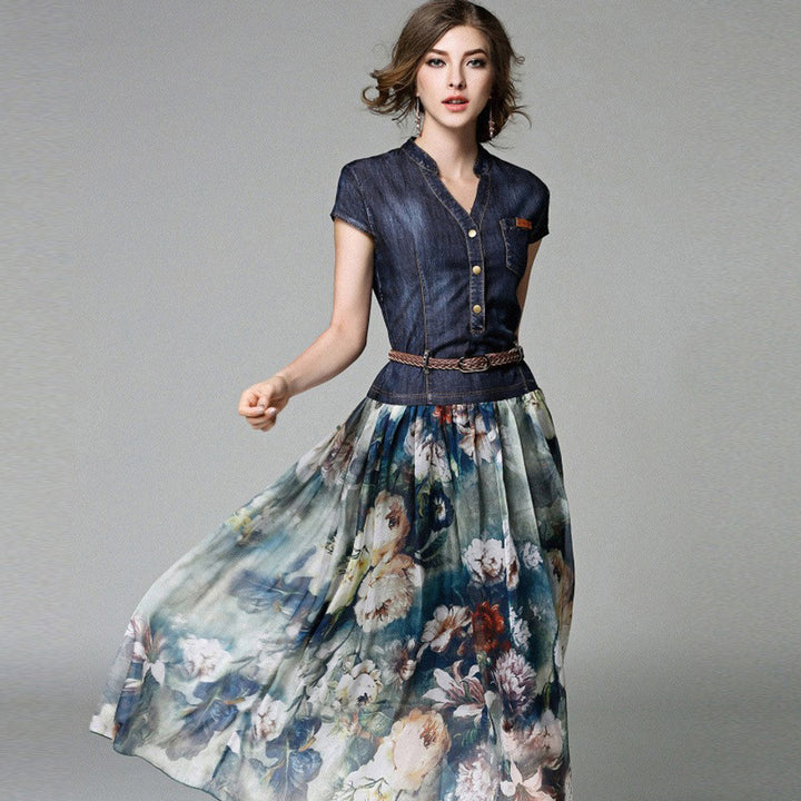 Dame Midi-nederdel med floral chiffon og knapbar overdel Stilla
