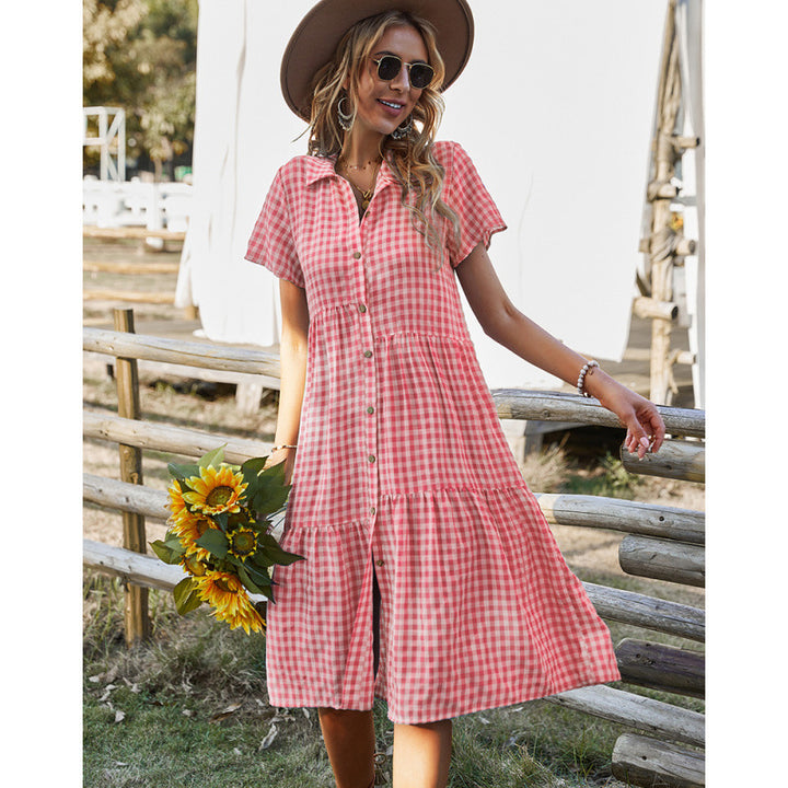 Dame Gingham Button-Down Midi Kjole Stilla