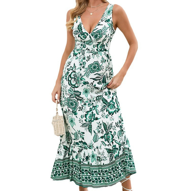 Dame Maxikjole med blomstret design og feminine stropper Stilla