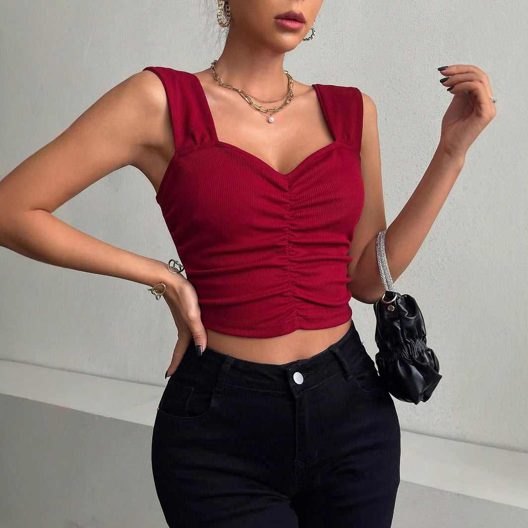 Dame Smukt figursyet Crop-Top med rynk og brede stropper Stilla