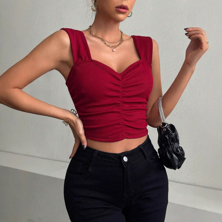 Dame Smukt figursyet Crop-Top med rynk og brede stropper Stilla