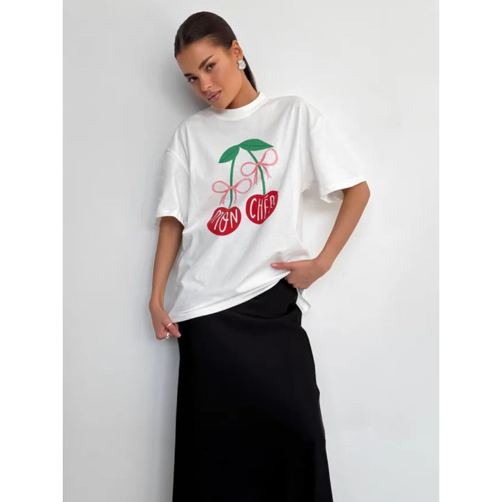Dame T-Shirt med frugtig print og charmerende tekst Stilla