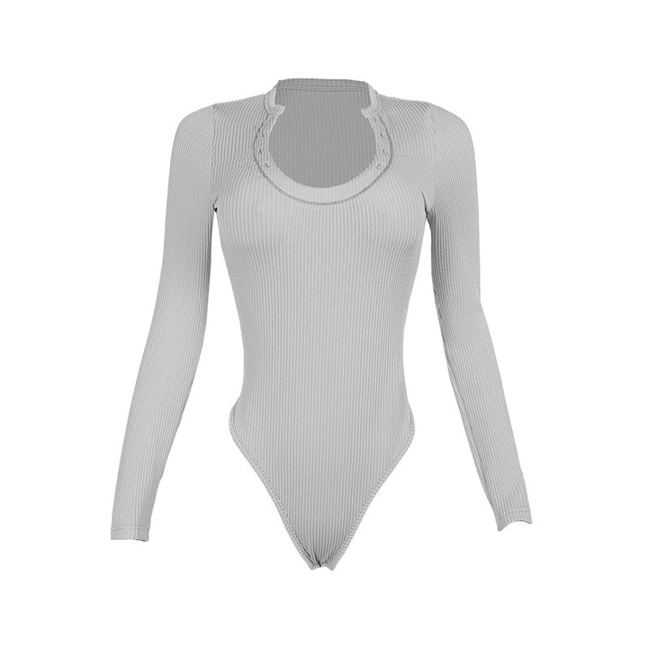Dame Langærmet Bodysuit med elegant rund halsudskæring Skovae