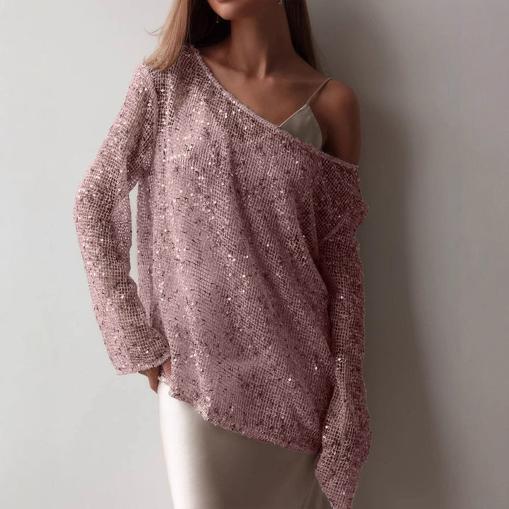 Dame Funklende Aftenbluse med asymmetrisk Snit Stilla