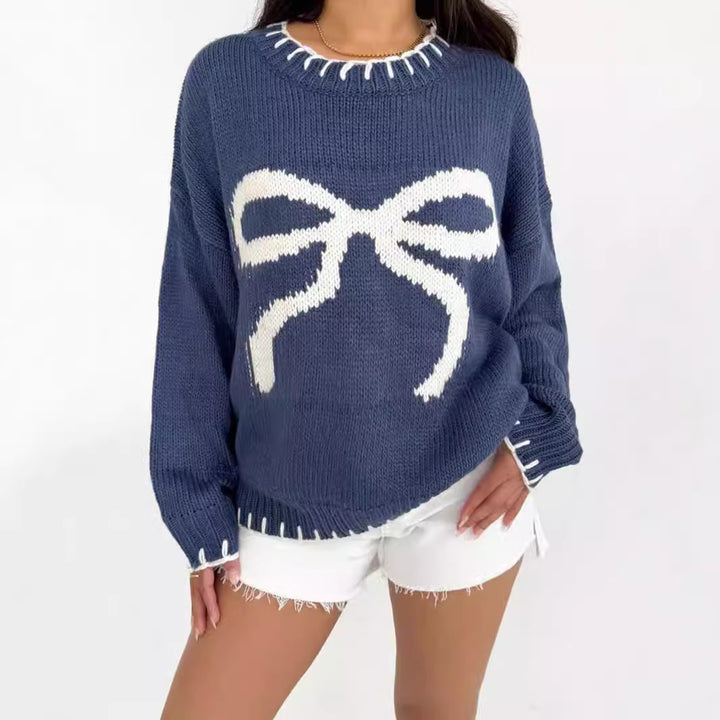 Kvindernes afslappede sweater med kunstnerisk sløjfemønster Stilla