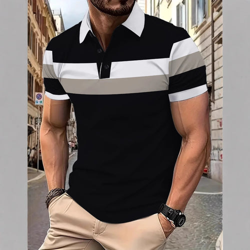 Herre poloshirt med moderne blokstribemønster Stilla