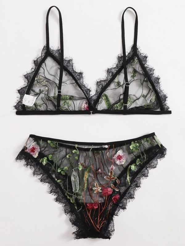 Dame Spids Blomster Bralette og Trusse Sæt Stilla
