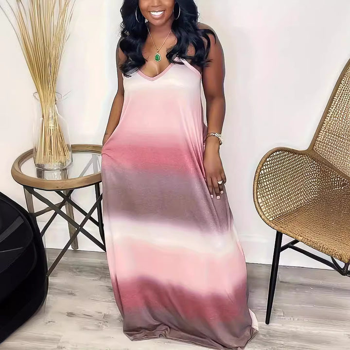 Dame maxikjole med dyb V-udskæring og afslappet snit Stilla